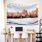 Lofaris Winter Elk Forest Lake Fairytale Landscape Custom Tapestry